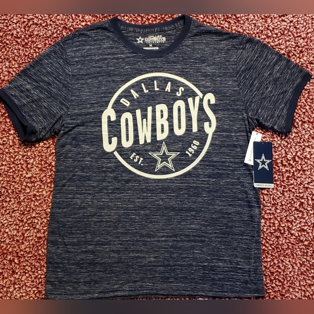 DALLAS COWBOYS Men's "Fischer Ringer" Heathered Navy Blue T-Shirt (L, XL, 2XL,3X